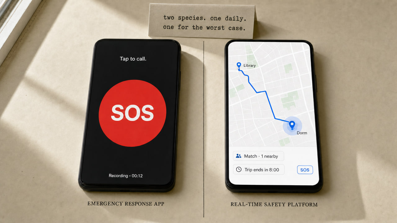 Emergency SOS app beside a real-time walking app