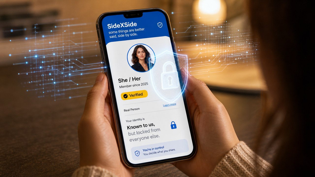 Verified profile beside a privacy shield and padlock