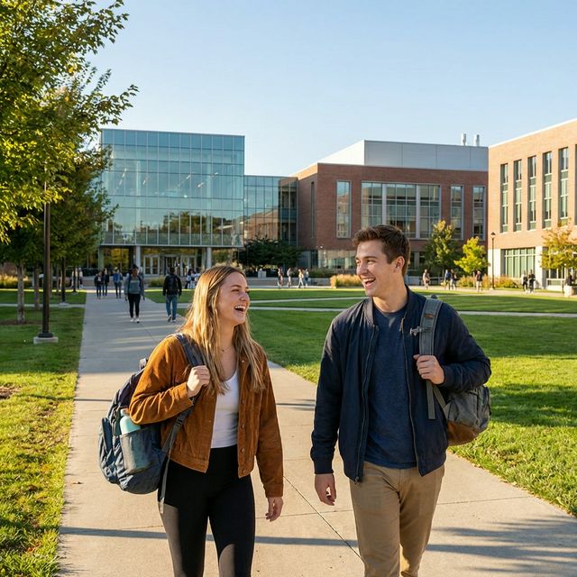 Happy students walking together